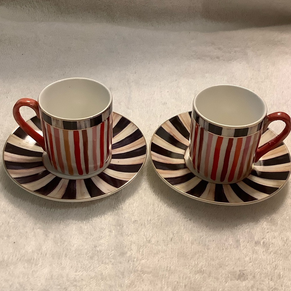 Mackenzie-Childs Sweetheart Espresso Cups and Saucer Set